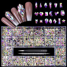 Nail Art Rhinestones Set with 20 Shapes K9 Glass 3D Flat Back Crystals for Manicure Decoration 2000pcs