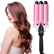 3 Barrel Curling Iron 1 Inch Ceramic Tourmaline with LCD Display Fast Heatup Adjustable Temperature