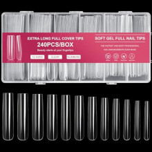 Extra Long False Nails 120 Pack Square Full Cover Nail Tips Natural Acrylic 12 Sizes