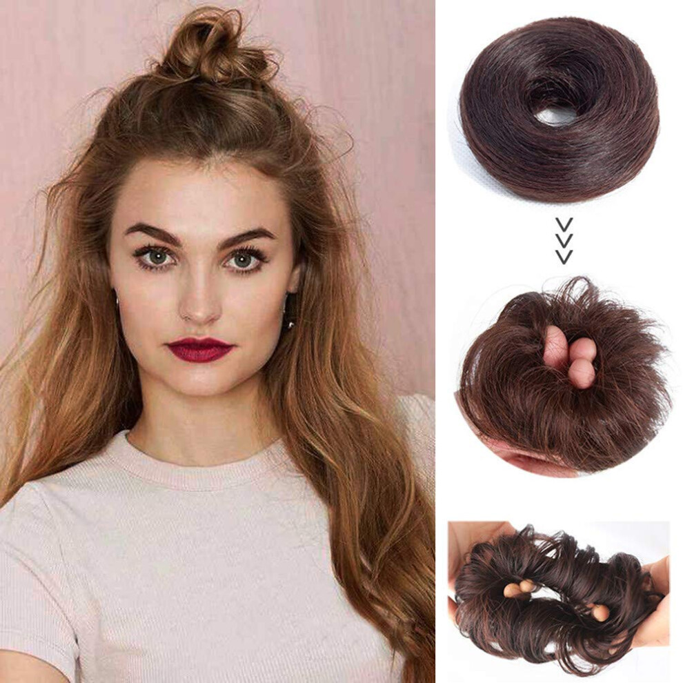 Black Human Hair Bun Extension with Natural Blend, Instant Volume Boost Chignon Ponytail Wrap