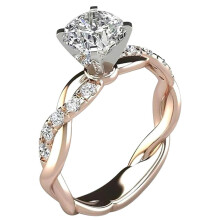 Engagement Ring for Women Rose Gold Princess Cut Cubic Zirconia Halo Eternity Band Sapphire