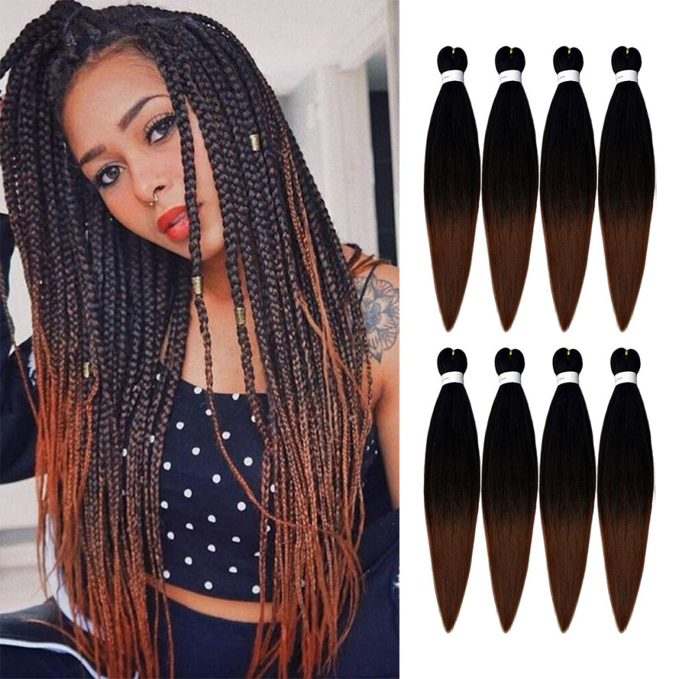 Unisex 8 Packs 26 Inch Pre Stretched Ombre Braiding Hair Synthetic Yaki Crochet Braids Itch Hot Water Setting 1B30#