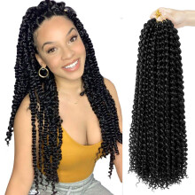 18 Inch Passion Twist Hair Crochet Braids Extensions, 6 Packs Water Wave, Easy Install, 1B