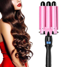 20mm Pink Triple Barrel Curling Iron Ceramic Tourmaline Fast Heat LCD Adjustable Temp for S Waves