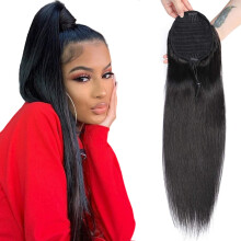 18 Inch Straight Human Hair Ponytail Extension 9A Brazilian Virgin Hair Natural Black Drawstring