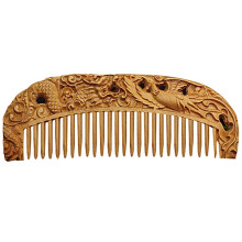 Wooden Hair Comb Hand Carved Dragon and Phoenix Vintage Anti Static Durable Gift for Women