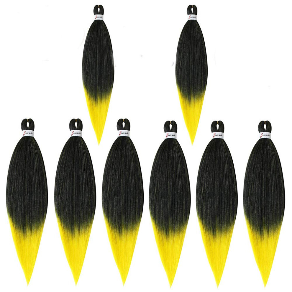 Unisex Black,Yellow 20 Inch Prestretched Yaki Synthetic Braiding Hair 8Pcs Black To Yellow Ombre Itch
