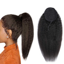 14 Inch Kinky Straight Human Hair Ponytail Extensions for Black Women with Natural Afro Texture
