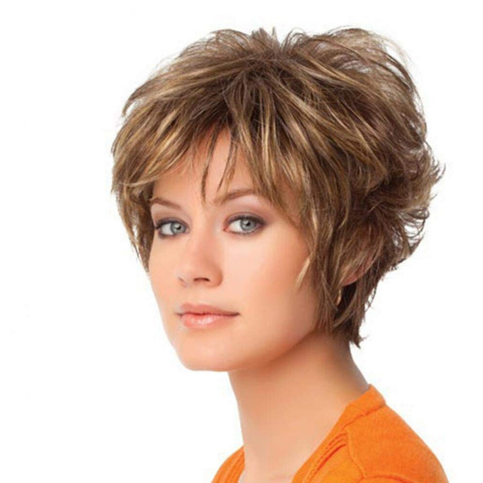 Unisex Brown Short Curly Wig For Women Synthetic Heat Resistant Fiber Cosplay Hairstyle Party