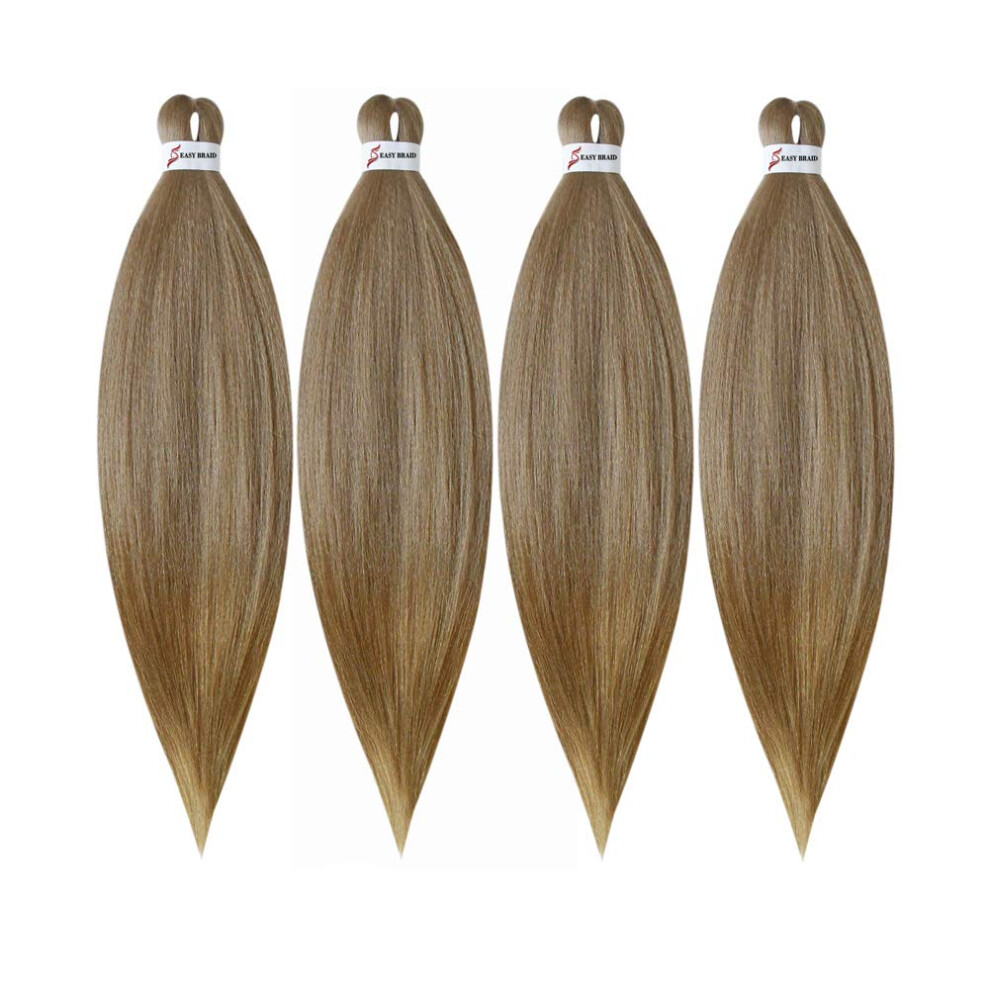 Unisex 26 Inch Honey Blonde Prestretched Braiding Hair, Itch Synthetic Yaki Extensions, 4 Packs