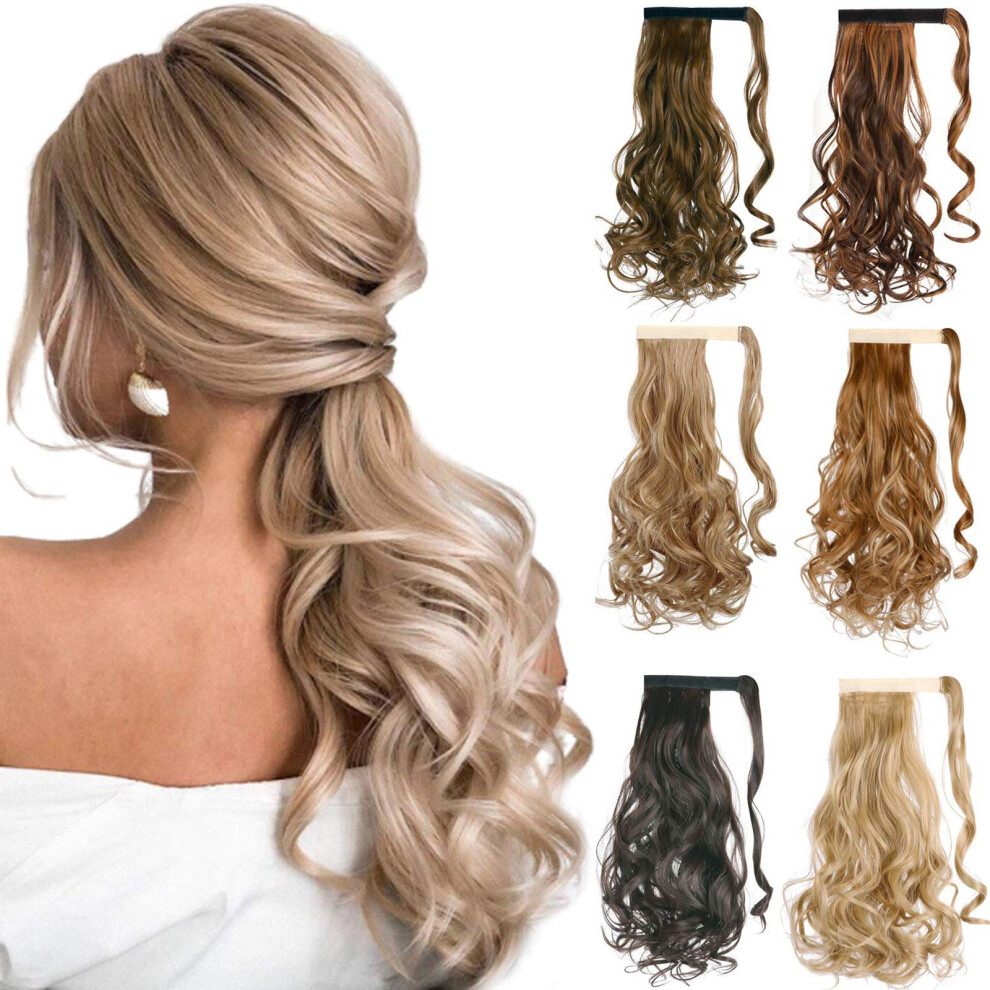 Unisex Brown Ponytail Hair Extension Long Curly Straight Clip In Wrap Around Hairpiece 18 24 Inch Ash Blonde