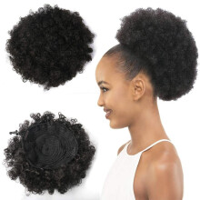 8 Inch Black Brown Afro Puff Ponytail Extension with Drawstring, Heat Resistant Synthetic Hair
