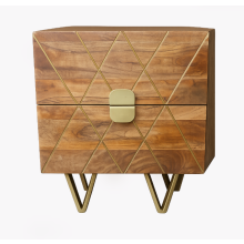 Wooden 2 Drawer Bedside Cabinet with Brass Inlay Modern Nightstand