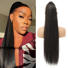 32' Long Straight Clip In Ponytail Extension Wrap Around Heat Resistant Black Brown Hairpiece