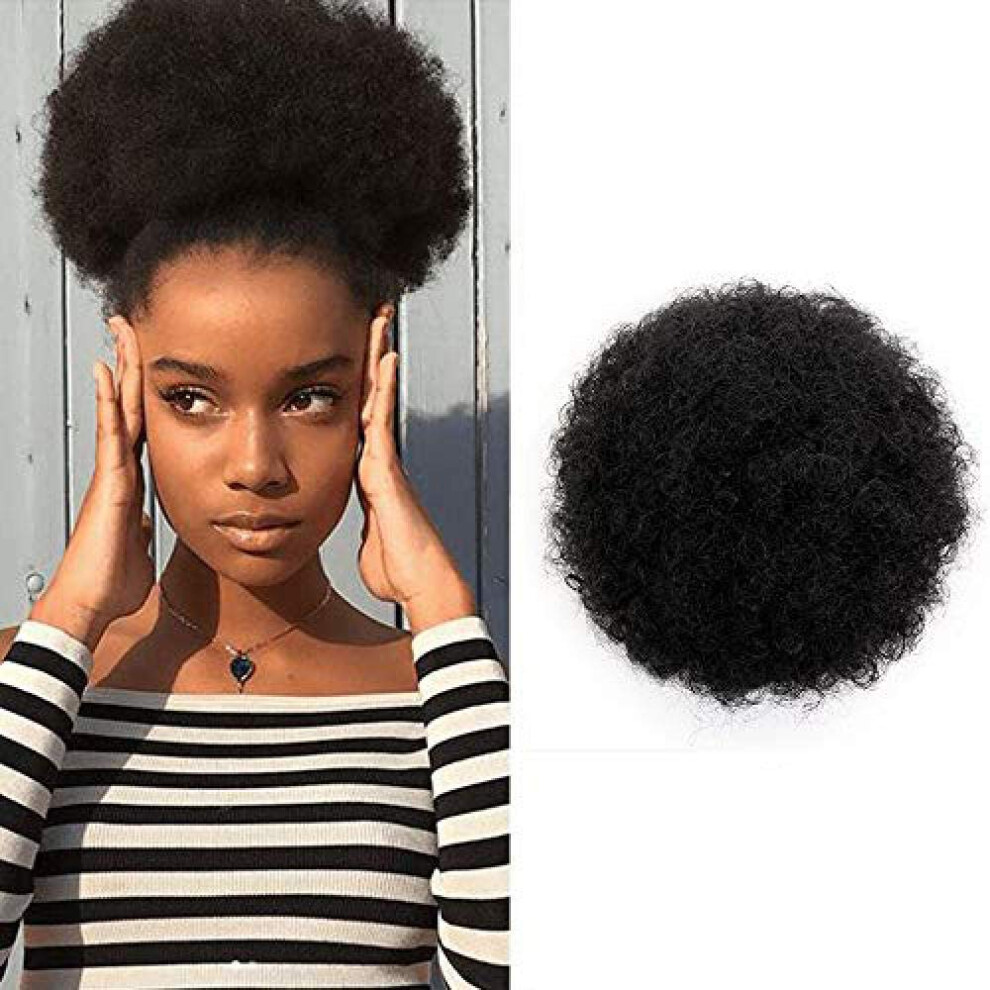 Afro Puff Ponytail Kinky Curly Hair Extension with Drawstring and Clips Natural Look Black