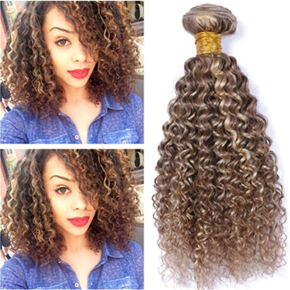 Unisex Kinky Curly Peruvian Virgin Hair Bundles #8/613 Mixed Piano Color Highlight Extensions 2228 Inch