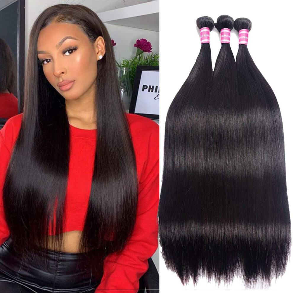 Unisex 100% Virgin Remy Human Hair Extensions Malaysian Straight Bundle 14 Inch Color 27