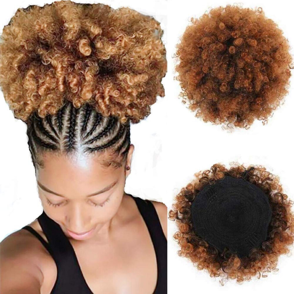 Unisex Afro Puff Ponytail Synthetic Kinky Curly Hair Bun 8 Inch Heat Resistant Drawstring Hairpiece