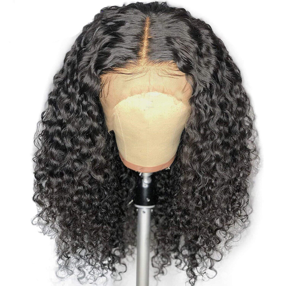 Unisex Black Brazilian Kinky Curly Full Lace Human Hair Wig 180% Density Preplucked With Baby Hair For Women