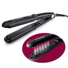 Hair Straightener with Steam, Dual Voltage Ceramic Plates, Adjustable Heat 150235C, Black