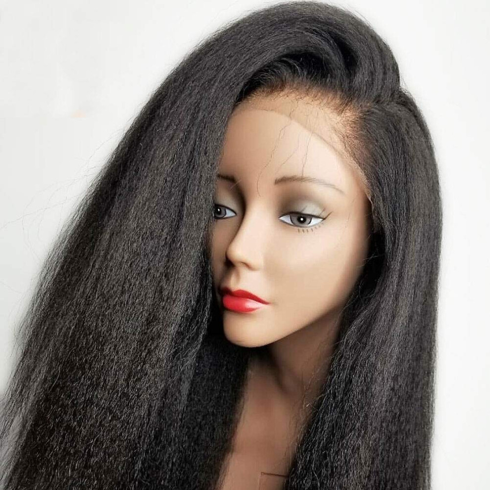 Unisex Brazilian Virgin Human Hair 360 Lace Frontal Wig Kinky Straight Pre Plucked Natural Hairline 22'
