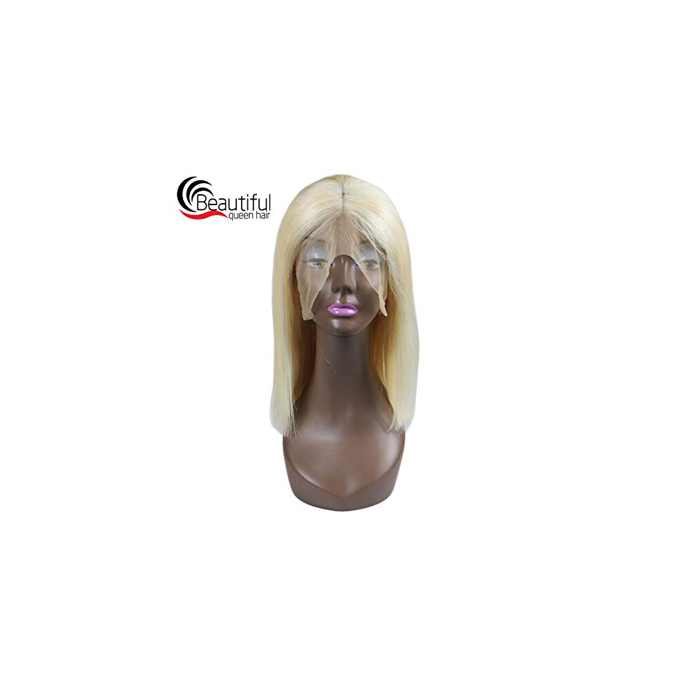 Human Hair Lace Front Wig 14 Inch Straight Bob Virgin Remy Hair 613 Blonde Natural Hairline
