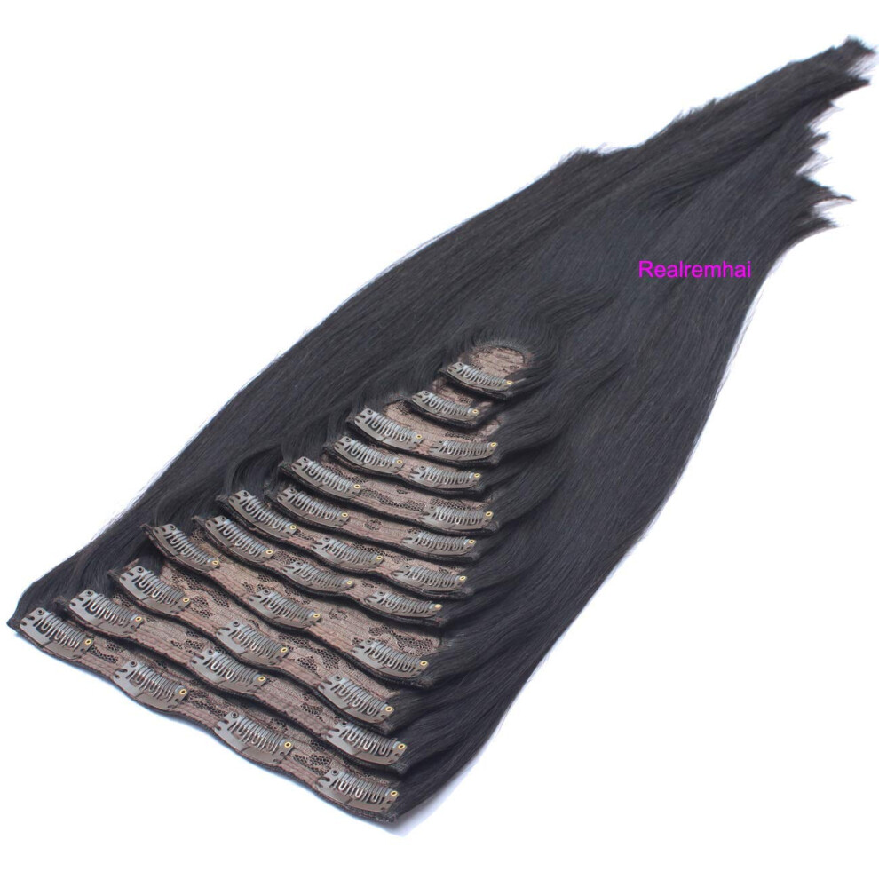 Remy Human Hair Extensions 22 Inch 1b Natural Black Clipins with Thick Full Ends Virgin Cuticle Hair