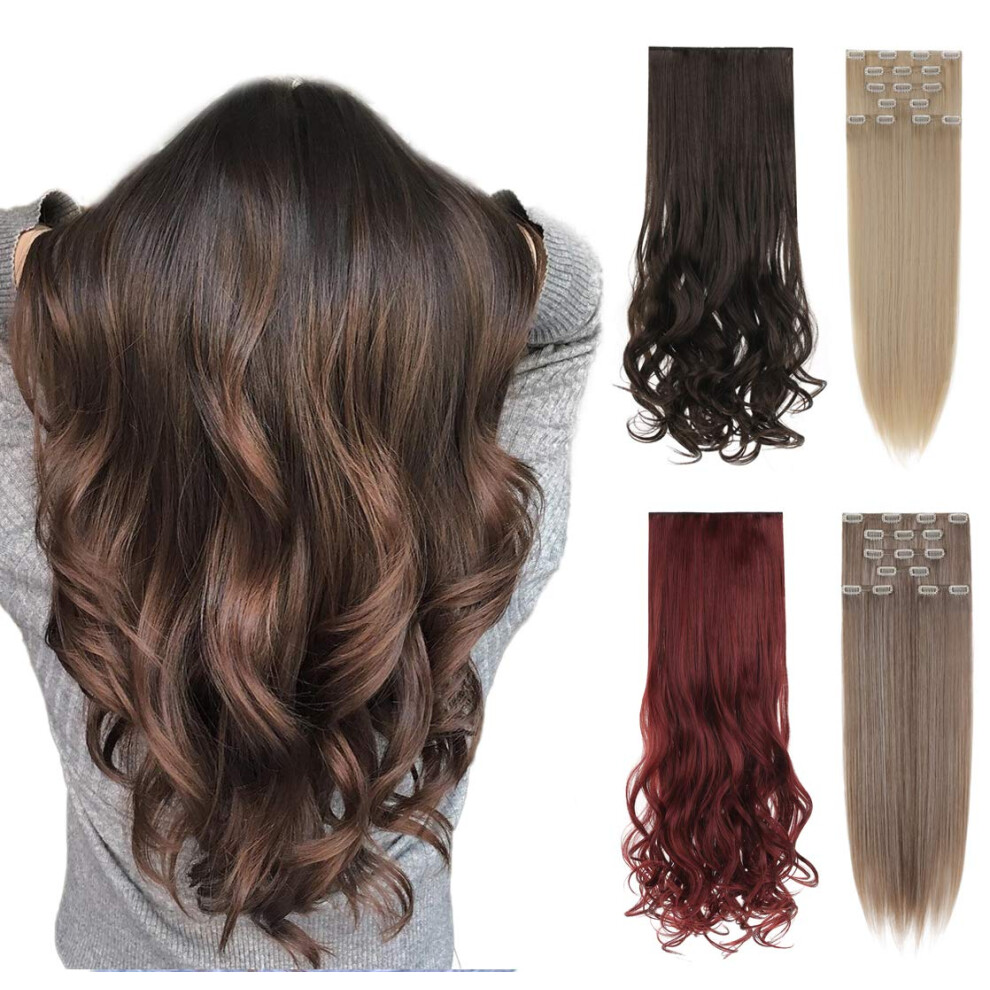 Unisex 23' Straight Ash Blonde Clip In Hair Extensions, Double Weft Synthetic Hairpiece For Full Head