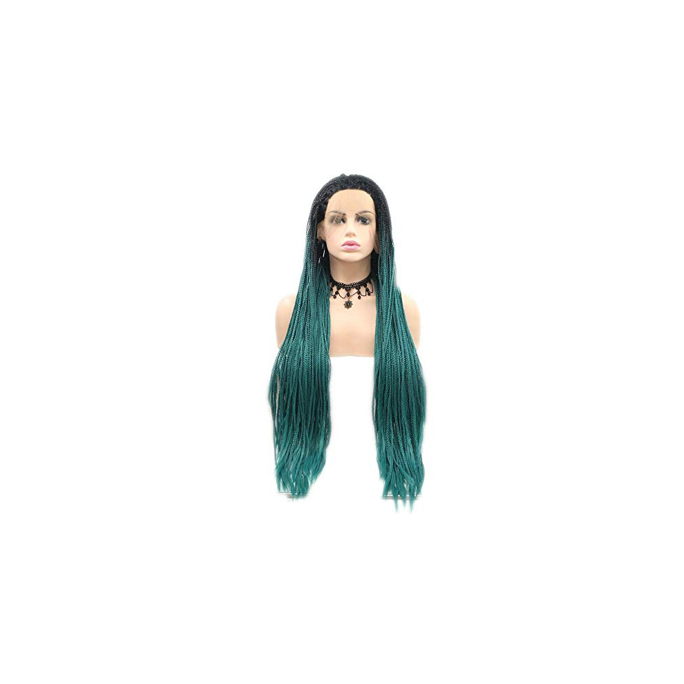 Ombre Green Lace Front Braided Wig 26 Inch Handmade Box Braids with Natural Hairline Design