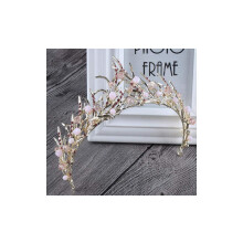 Crystal Bridal Tiara Crown with Vintage Plant Motif, Bronze Wedding Headband 16cm Comfortable Fit