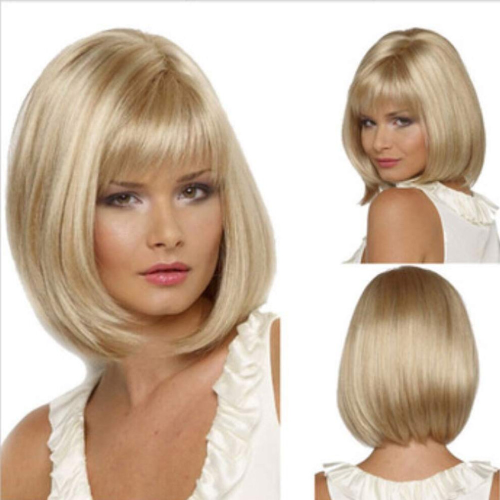 Unisex Blonde Short Straight Cosplay Wig With Bangs, Heatresistant Synthetic Hair For Women