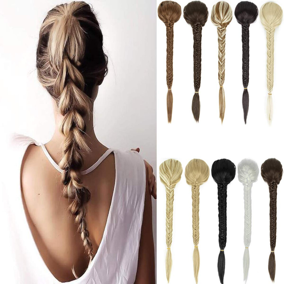 Unisex 24 Inch Fishtail Braid Ponytail Hair Extension Synthetic Drawstring Clipin Hairpiece For Women