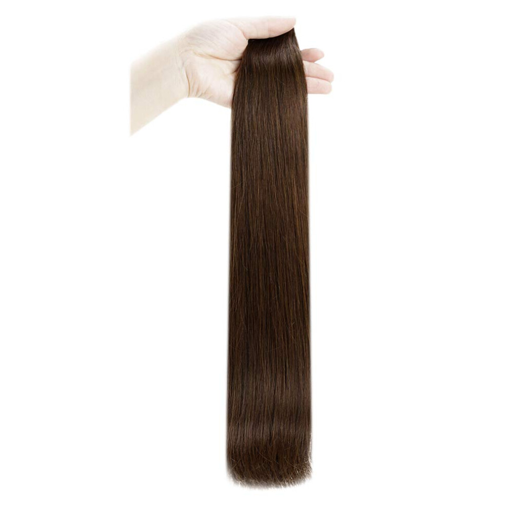 Unisex Brown 20 Inch Chocolate Remy Tape In Human Hair Extensions Natural Seamless Blend 50G Straight