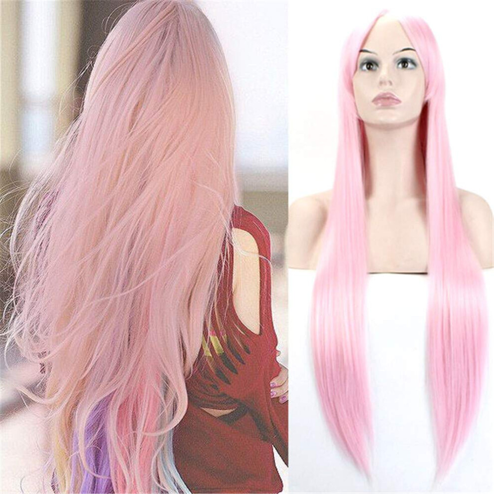 34 Inch Burgundy Cosplay Wig Heat Resistant Synthetic Long Straight Wig with Bangs for Girls