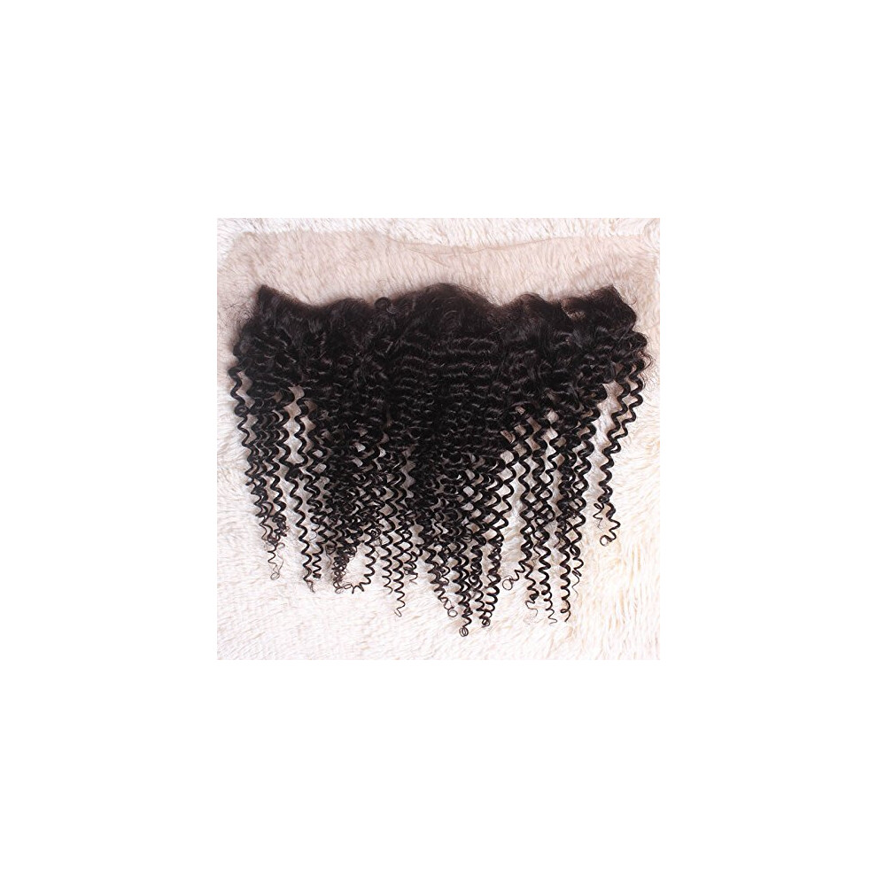 Unisex 13X4 Lace Frontal Closure Kinky Curly Peruvian Virgin Human Hair 10 Inch Natural Hairline Effect