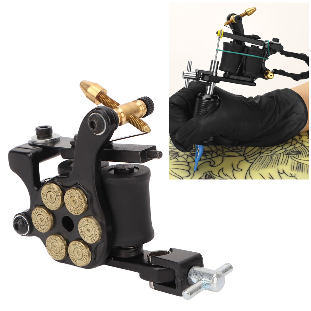 Zinc Alloy Coil Tattoo Machine 10 Wraps Liner Shader Black