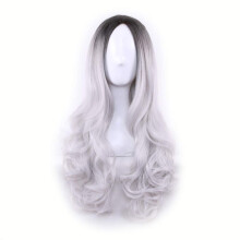 Long Curly Ombre Wig Black and Grey Heat Resistant Synthetic Hairpiece for Women Cosplay