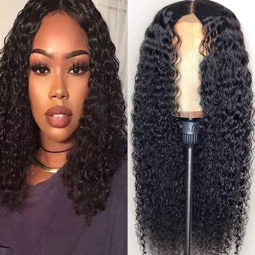 Unisex Kinky Curly Lace Closure Wig 4X4 Brazilian Human Hair 130% Density Natural Hairline 16Inch
