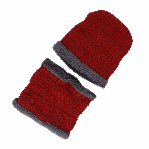 Winter Hat Mask Set for Men Women – Thickened Soft Polyester in Red 2
