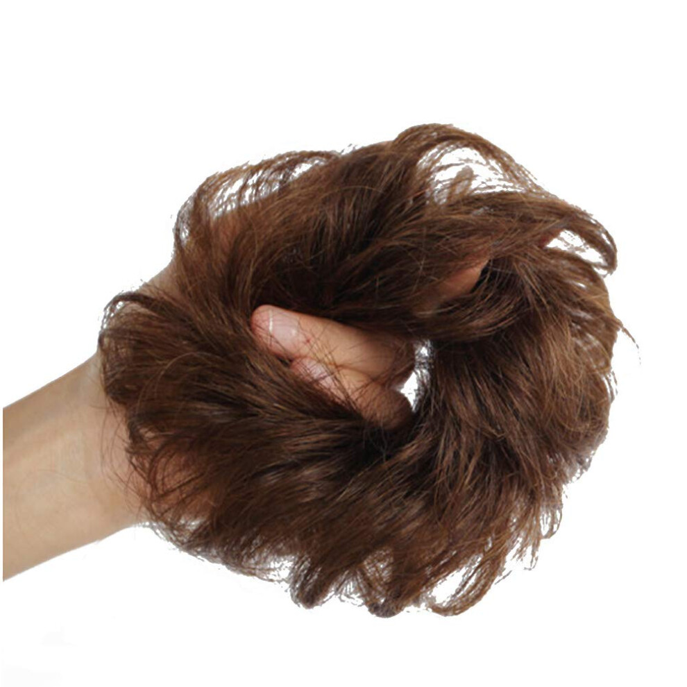 Unisex Brown Light Human Hair Bun Extension For Wedding Updo Ponytail Scrunchie With Instant Volume Boost
