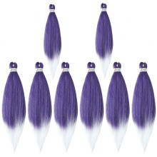 26 Inch Pre Stretched Braiding Hair Purple to White Ombre Synthetic Yaki Braids Itch 8pcs