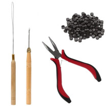 Professional Micro Ring Hair Extension Kit with Pliers, Hook Needles and 200pcs Silicone Rings (Dark Brown)