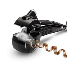 Professional Automatic Steam Hair Curler Wand with Ceramic Rotating Iron for Spiral Styling Black
