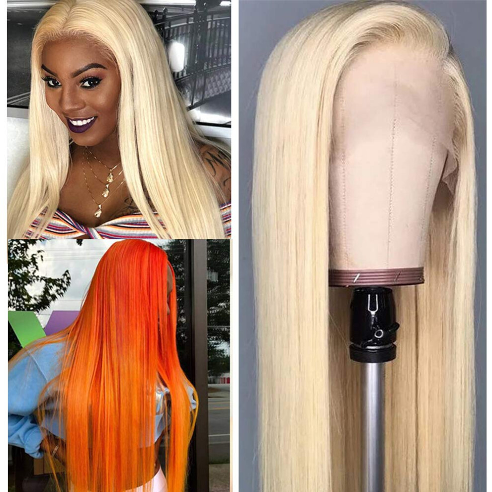 613 Blonde Human Hair Lace Front Wig 13x4 Transparent Pre Plucked Natural Hairline 150% Density 16 Inch Straight Dyeable