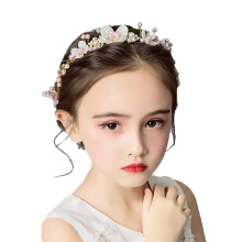 Pink Flower Girl Headband with Elegant Floral Tiara for Wedding Birthday Party and Special Occasion