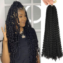 Passion Twist Hair 18 Inch PreTwisted Water Wave Crochet Extensions 6 Pack Synthetic 1B#