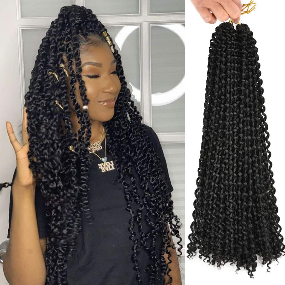 Unisex Passion Twist Hair 18 Inch Pretwisted Water Wave Crochet Extensions 6 Pack Synthetic 1B#