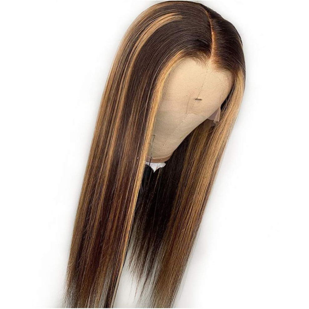 Unisex 14 Inch Full Lace Ombre Human Hair Wig 200 Density Pre Plucked Natural Hairline Straight Highlight