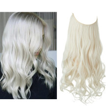 Platinum Blonde Halo Hair Extensions 12 Inch Wavy Synthetic Hairpiece Instant Volume Heat Friendly