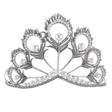 Wedding Tiara Headband with Elegant Peacock Design, Small Pearl Bridal Crown for Brides and Girls
